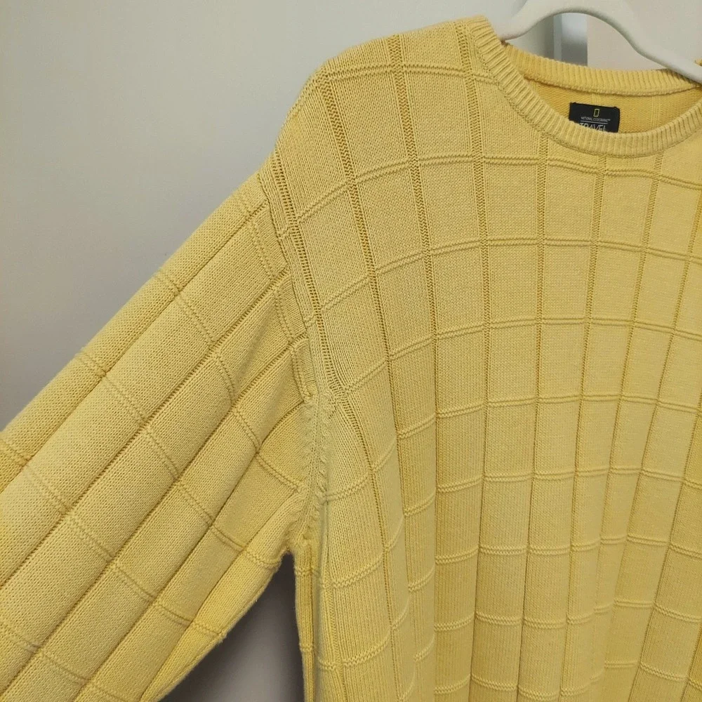 National‎ Geograpic Mens XL Yellow Cotton Sweater Gorpcore Preppy Grandpa